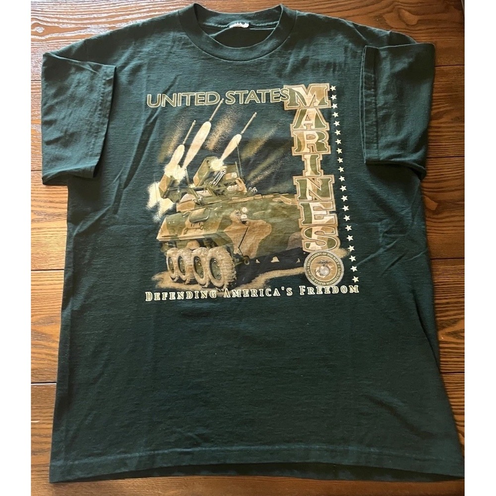 VTG Gildan US Marine Corps Tank Graphic Green T-Shirt L Cut Tag